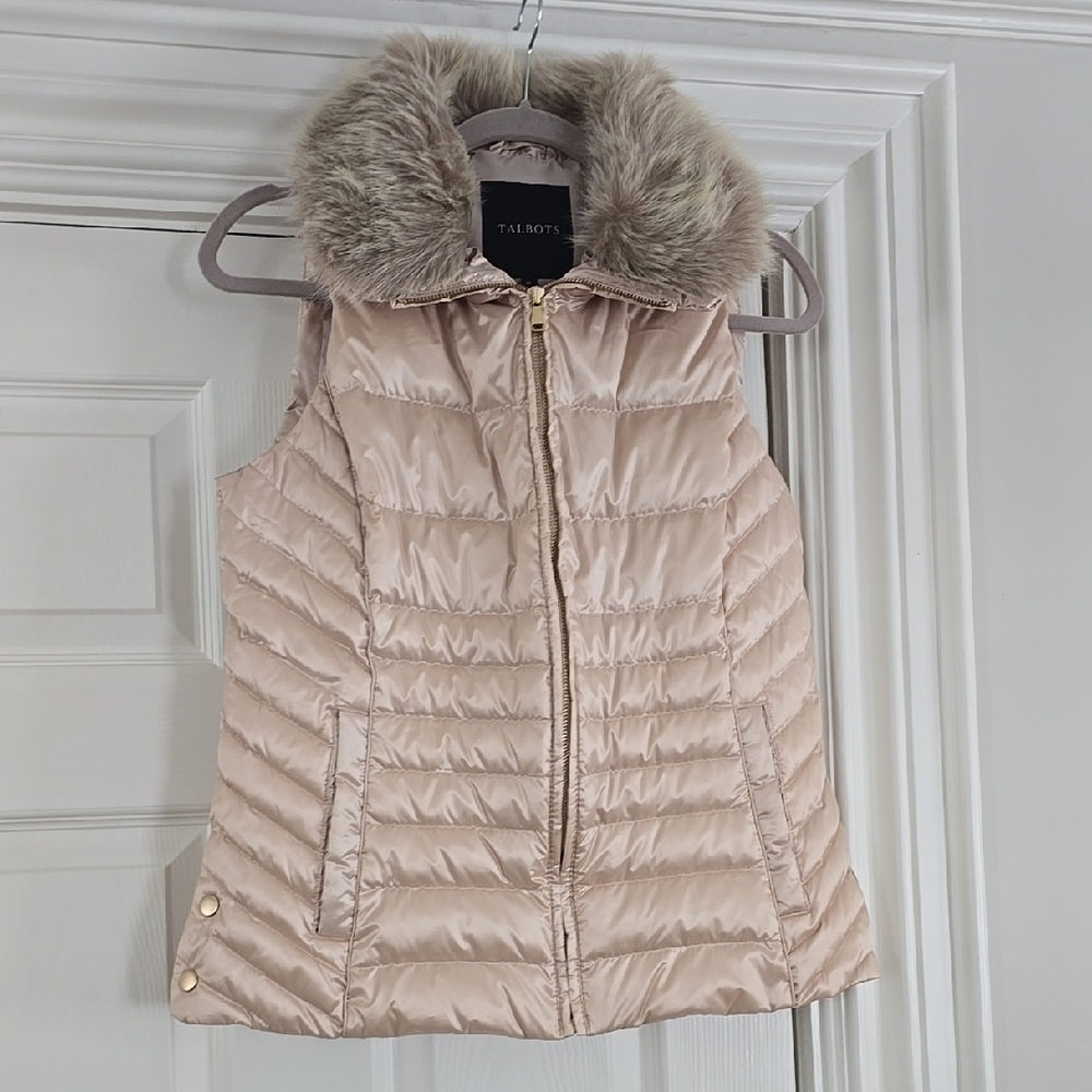 Talbots Puffer Vest with Faux Fur Collar